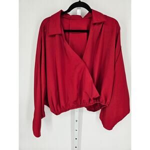 Shein Curve Women's Red V-neck Long Sleeve Collared Top Size 4XL